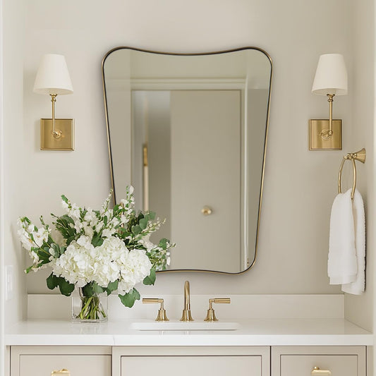 24"x32" Bathroom Vanity Mirror, Gold Butterfly Mirror, Brushed Gold Wavy Mirror with Anti-Rust Stainless Steel Frame Wall Mounted Vertical Only