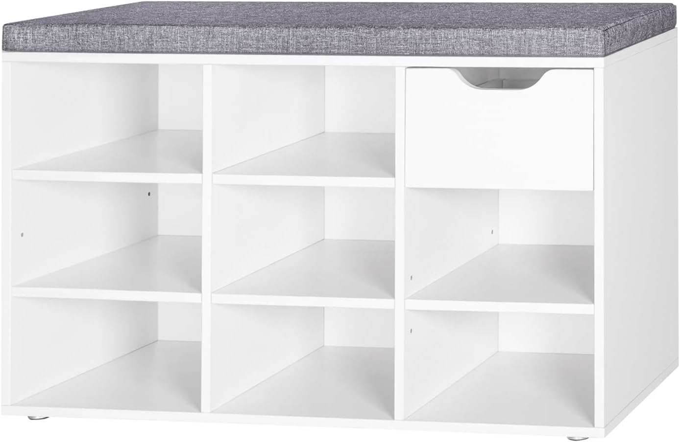 DINZI LVJ Shoe Bench,Entryway Storage Bench with Drawer and 8 Cubbies,Cubby Rack Adjustable Shelves,Shoe Organizer Cabinet for Living Room,Bedroom,Mudroom,Closet Garage,White