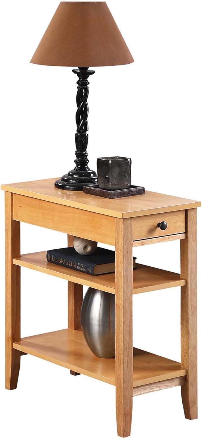 Convenience Concepts American Heritage Chairside End Table 23.5" - Classic Narrow Side Accent with Storage Drawer & Shelves for Living Room or Traditional Bedroom Nightstand, Natural