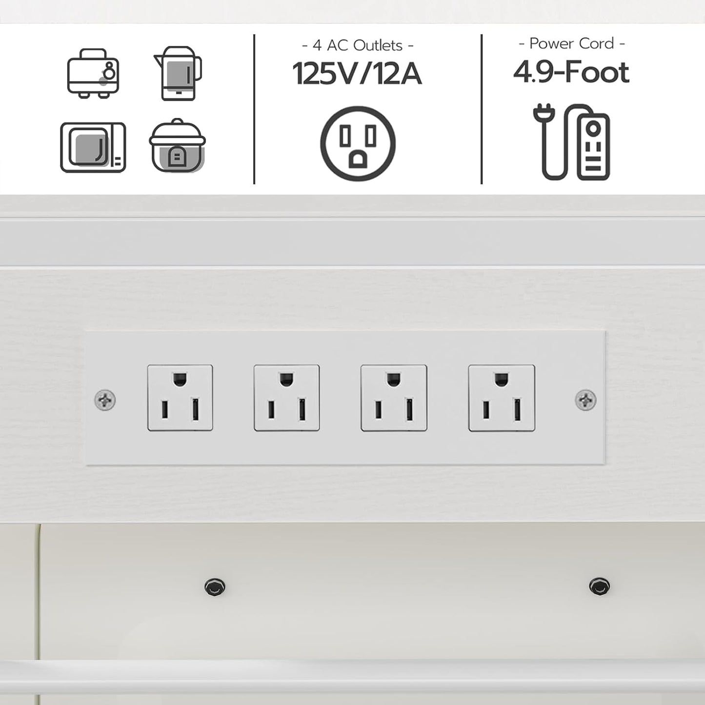HOOBRO Bakers Rack with Power Outlet, 35.4 Inches Coffee Bar with Mesh Basket, Microwave Stand with 4 S-Shaped Hooks, Kitchen Bakers Rack with Storage, Easy to Assemble, White WT05HB01