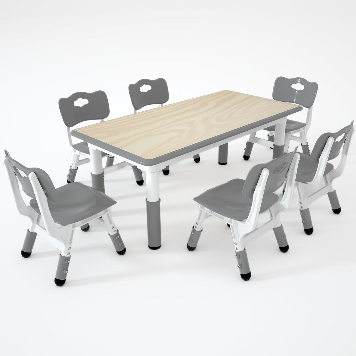 Kids Table and 6 Chairs Set，Height Adjustable Children Table & Chair，Toddlers Study Multi-Activity Table with 47.2"x23.6" Wipe-Clean Desktop，for Classrooms, Homes & Daycares
