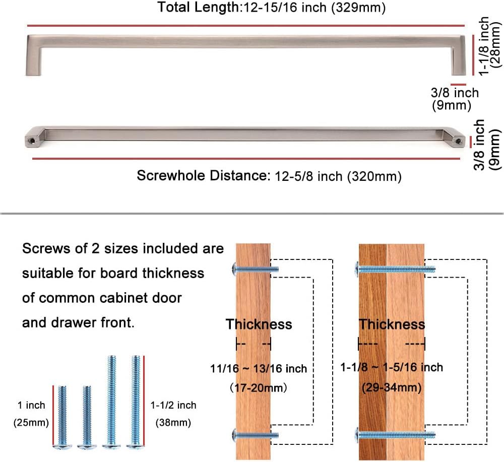 KOOFIZO Solid Square Bar Cabinet Handle - Chrome Furniture Pull, 12.6 Inch/320mm Screwhole Distance, Pack of 5 for Kitchen Cupboard Door, Bedroom Dresser Drawer, Bathroom Wardrobe Hardware