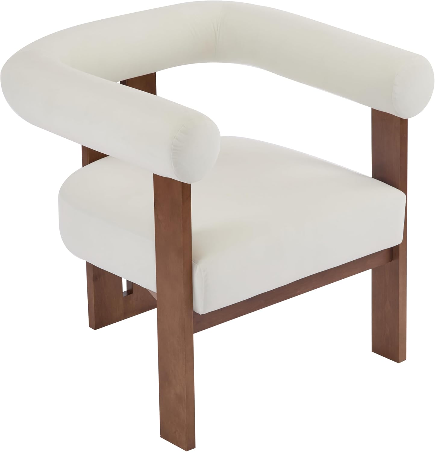 Christopher Knight Home Modern Velvet Upholstered Accent Chair for Living Room, Home Office, Apartment, Arm Chair with Curve Backrest and Birch Wood Legs, Three Legs Structure, White and Brown