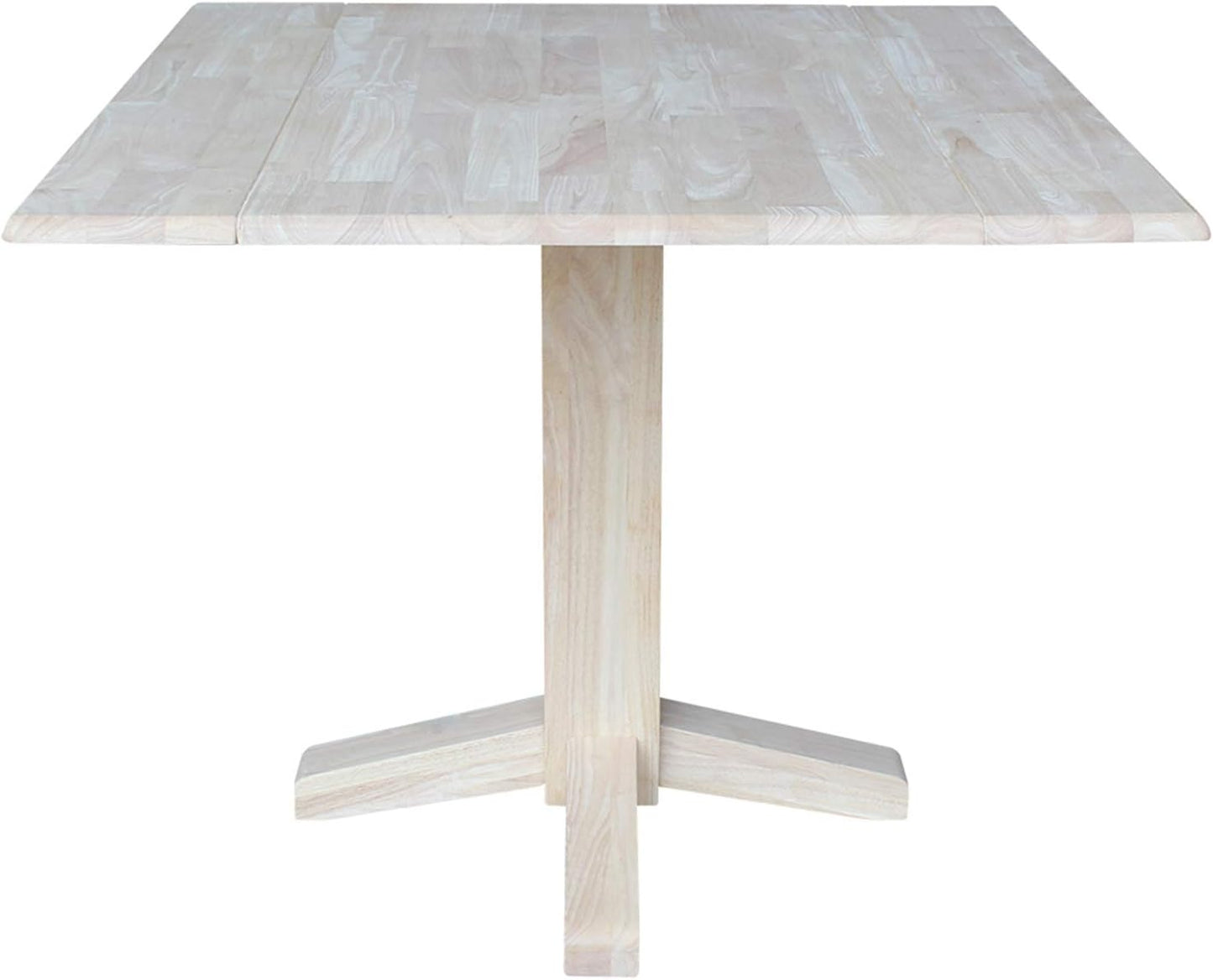 IC International Concepts 36" Square Dual Drop Leaf Dining Table Solid Real Wood, Sturdy Parawood, 36"W x 36"D x 30"H, Unfinished