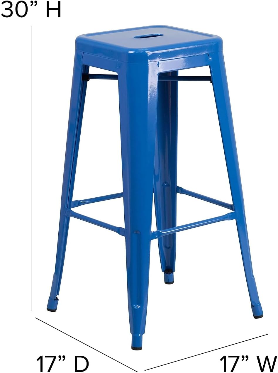 Flash Furniture Commercial Grade 30" High Backless Blue Metal Indoor-Outdoor Barstool with Square Seat