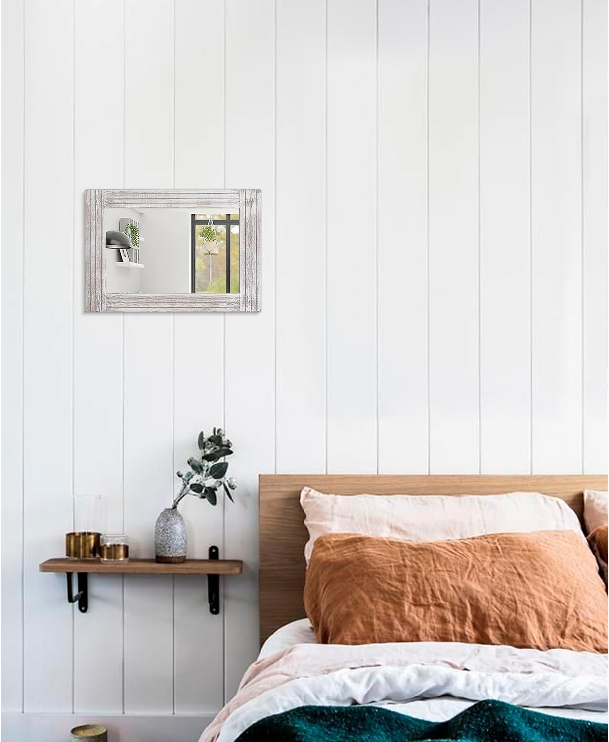 Mirrors for Wall Rustic Wooden Frame Rectangle Mirror Vintage Hanging Mirror for Bedroom Bathroom Living Room Farmhouse Wall Decor White Small 16" x 12 "