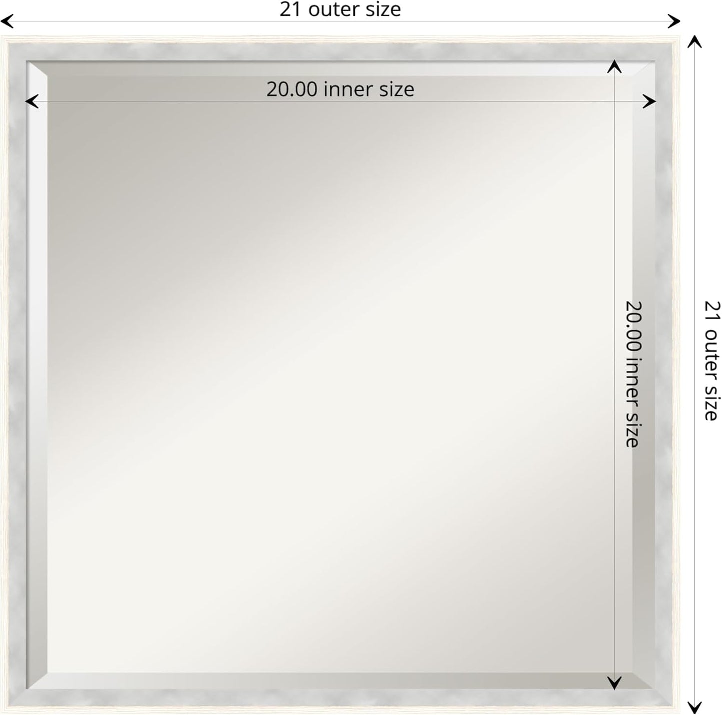 Amanti Art White Bathroom Mirror for Over Sink, 21x21 Paige White Silver Square Vanity Mirror, Medium Modern Contemporary Wood Frame, Hangs Horizonally and Vertically, Bathroom Wall Decor, Beveled