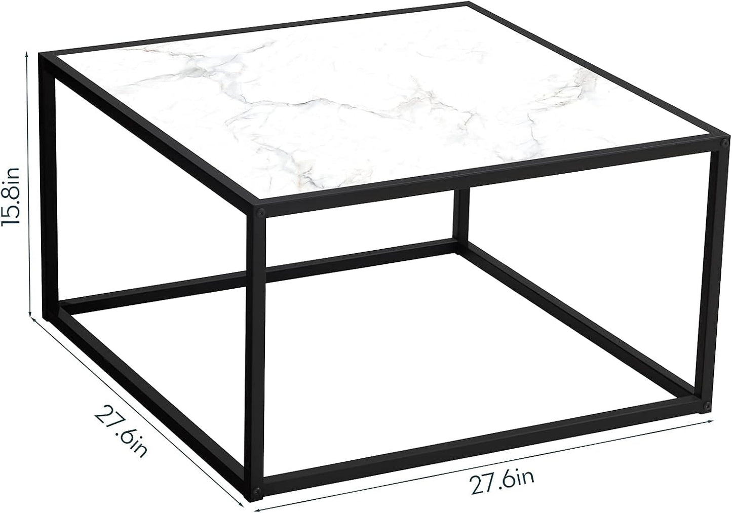 SAYGOER White Coffee Table,Small Square Coffee Table,Modern Center Table for Living Room Office 27.6 * 27.6 * 15.7 Inch, Easy Assembly, White Faux Marble Top
