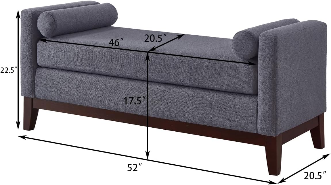 24KF Large Upholstered Boucle Fabric Ottoman with Pillows,Comfort Padded Window Bench for Living Room,Entryway Bench,5095-Dark Gray