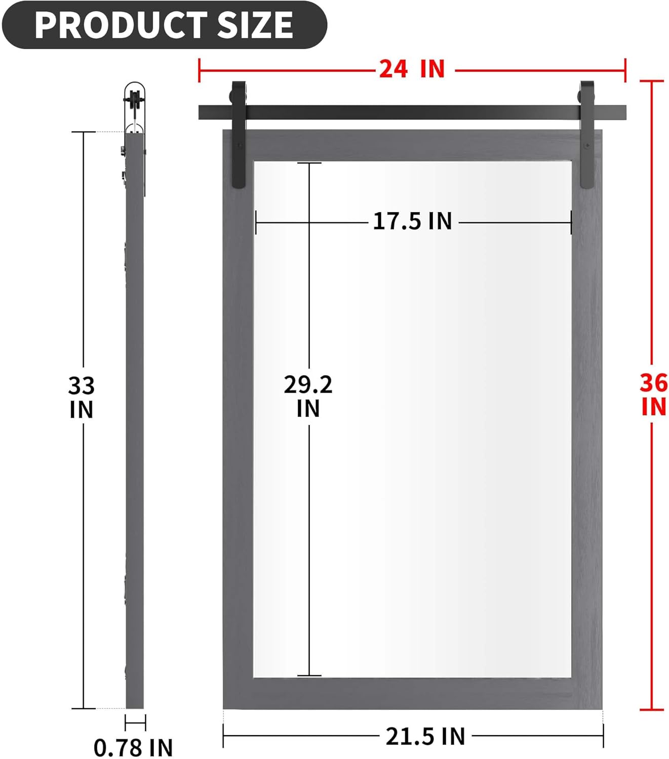 Farmhouse Wall Mirror, Rustic Wood Frame Bathroom Mirror Barn Door Inspired Decorative Vanity Dress Mirrors for Living Room Entryway, 24x36 INCH Gray Vertical