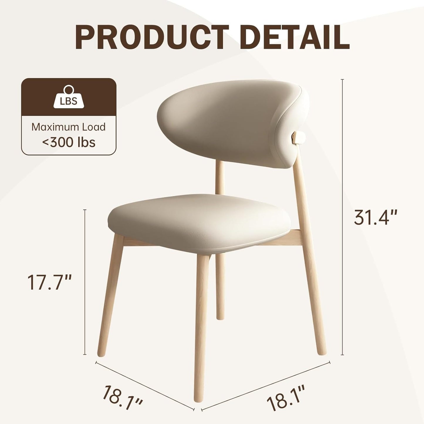 Upholstered Dining Chairs Set of 2,Mid Century Modern Kitchen Chairs with Back and Wood Frame,Faux Leather Dinner Chairs (Light Khaki + Original Wood Legs, Set of 2)