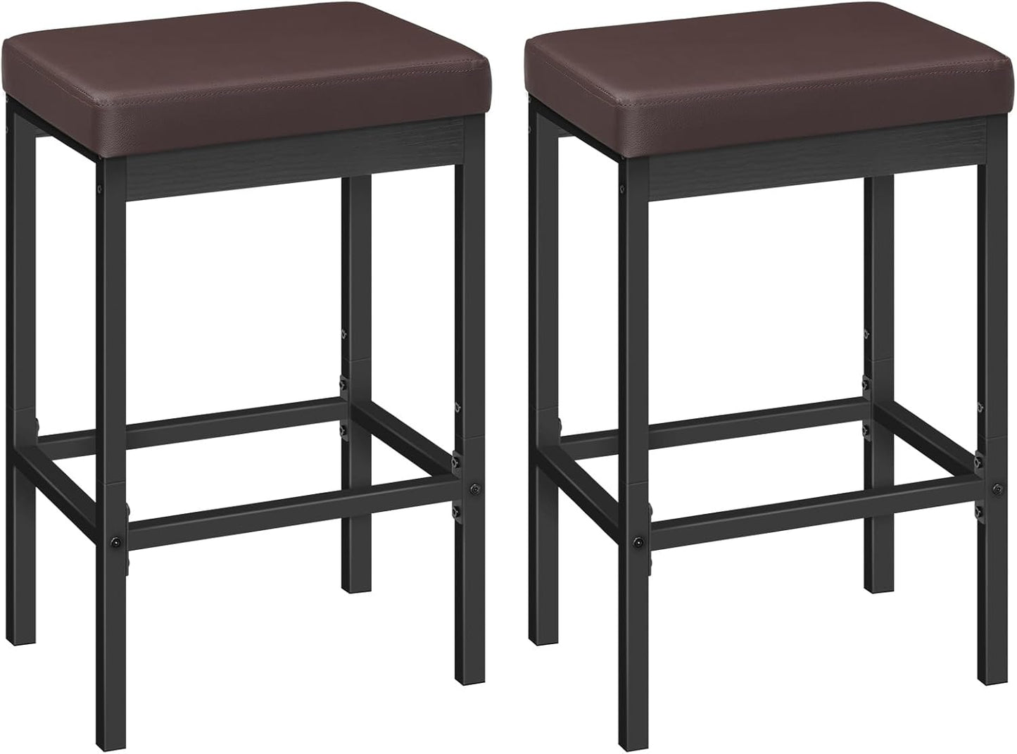 HOOBRO Bar Stools, Set of 2 Barstools, 24.8-Inch Height Stools, Breakfast Barstools, Kitchen Bar Chairs, 2" Thick Upholstery, for Kitchen, Dining Room, Cafe, Bar Counter, Brown and Black BC21BY01