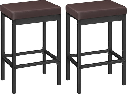 HOOBRO Bar Stools, Set of 2 Barstools, 24.8-Inch Height Stools, Breakfast Barstools, Kitchen Bar Chairs, 2" Thick Upholstery, for Kitchen, Dining Room, Cafe, Bar Counter, Brown and Black BC21BY01