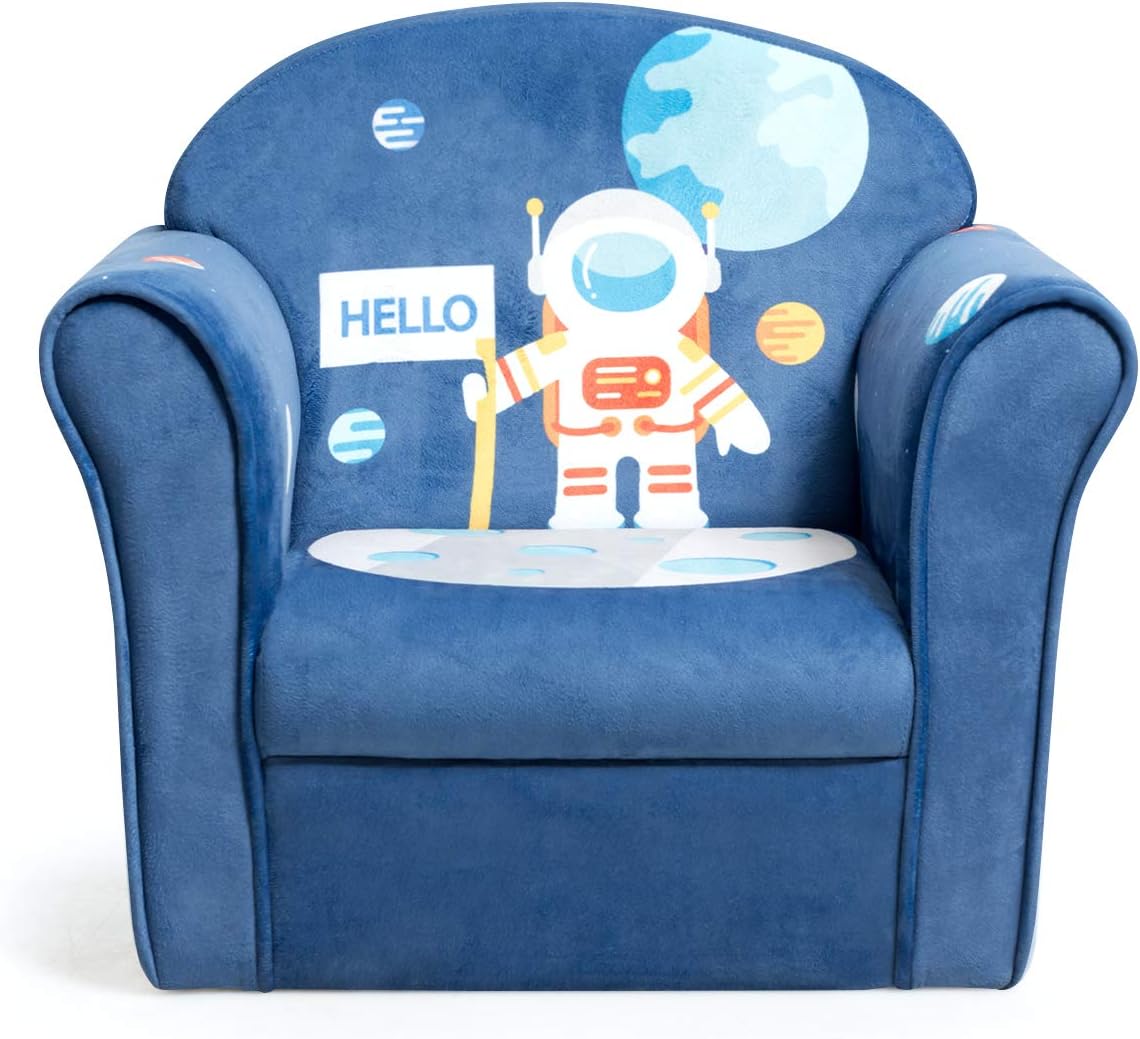 Costzon Kids Couch, Children's Sofa Armrest Chair with Pattern, Toddler Furniture w/Sturdy Wood Construction, Preschool, Lightweight Children Couch Sofa Chair for Aged 1-5 Boys & Girls Gifts, Spaceman