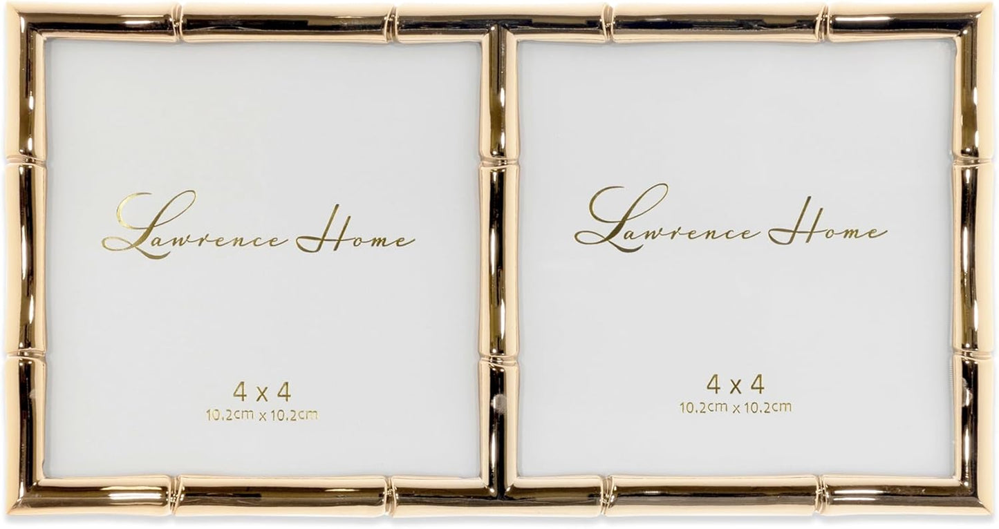 Lawrence Frames 4x4 Double Gold Metal Picture Frame with Bamboo Design
