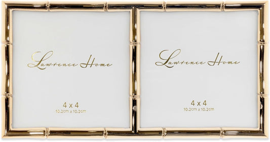 Lawrence Frames 4x4 Double Gold Metal Picture Frame with Bamboo Design