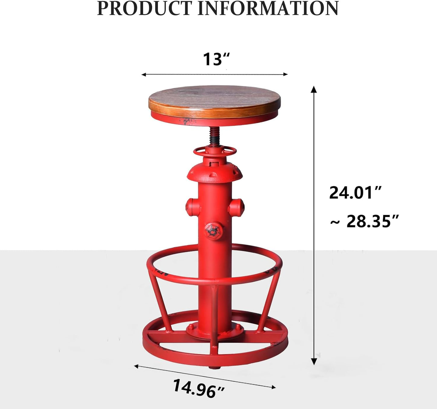 Topower Antique Industrial Round Bottom Adjustable Height Cafe Coffee Retro Vintage Stylish Water Pipe Design Pub Kitchen Bar Stool Antique Red
