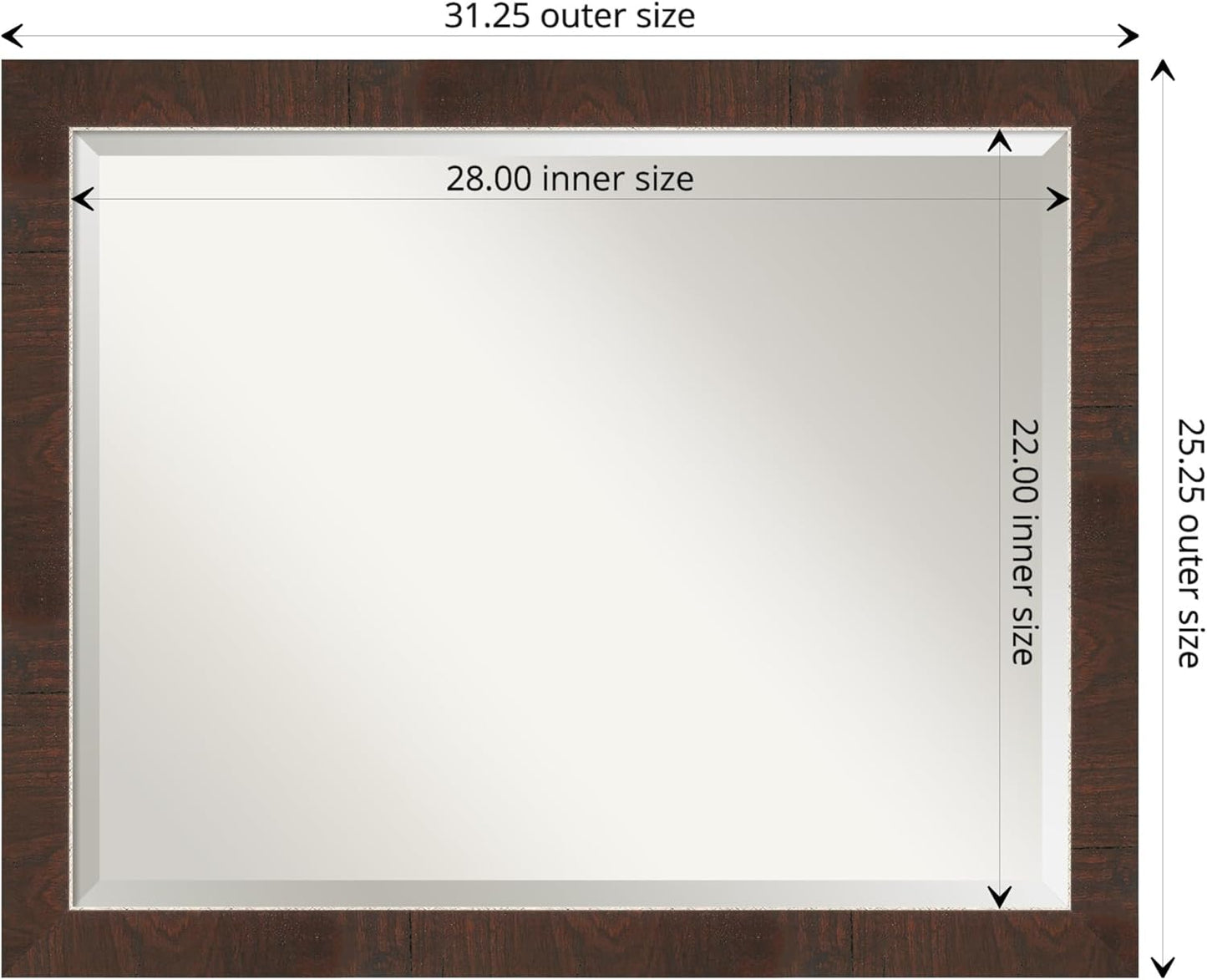 Amanti Art Brown Wall Mirror 25x31 Wildwood Brown Narrow Rectangle Bathroom Mirror for Wall Decor Living Room, Large Rustic Farmhouse Frame, Hangs Horizonally and Vertically, Bathroom Decor, Beveled