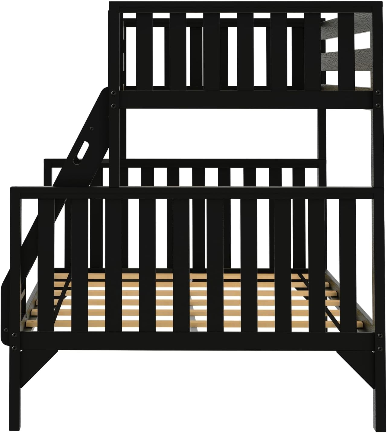 Max & Lily Bunk Bed, Scandinavian Modern Bunk Bed, Solid Wood Twin Over Full Bed Frame for Kids, No Box Spring Needed, Black