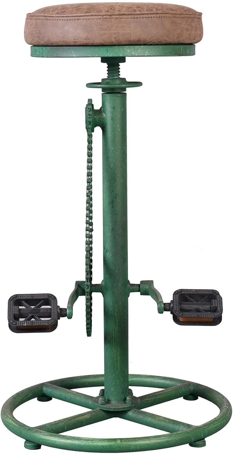 Topower Vintage DIY Bar Stool Bicycle Chain Iron Pedal Retro Industrial Height Adjustable Bicycle Wheel Design bar Chair Set of 2 Antique Green