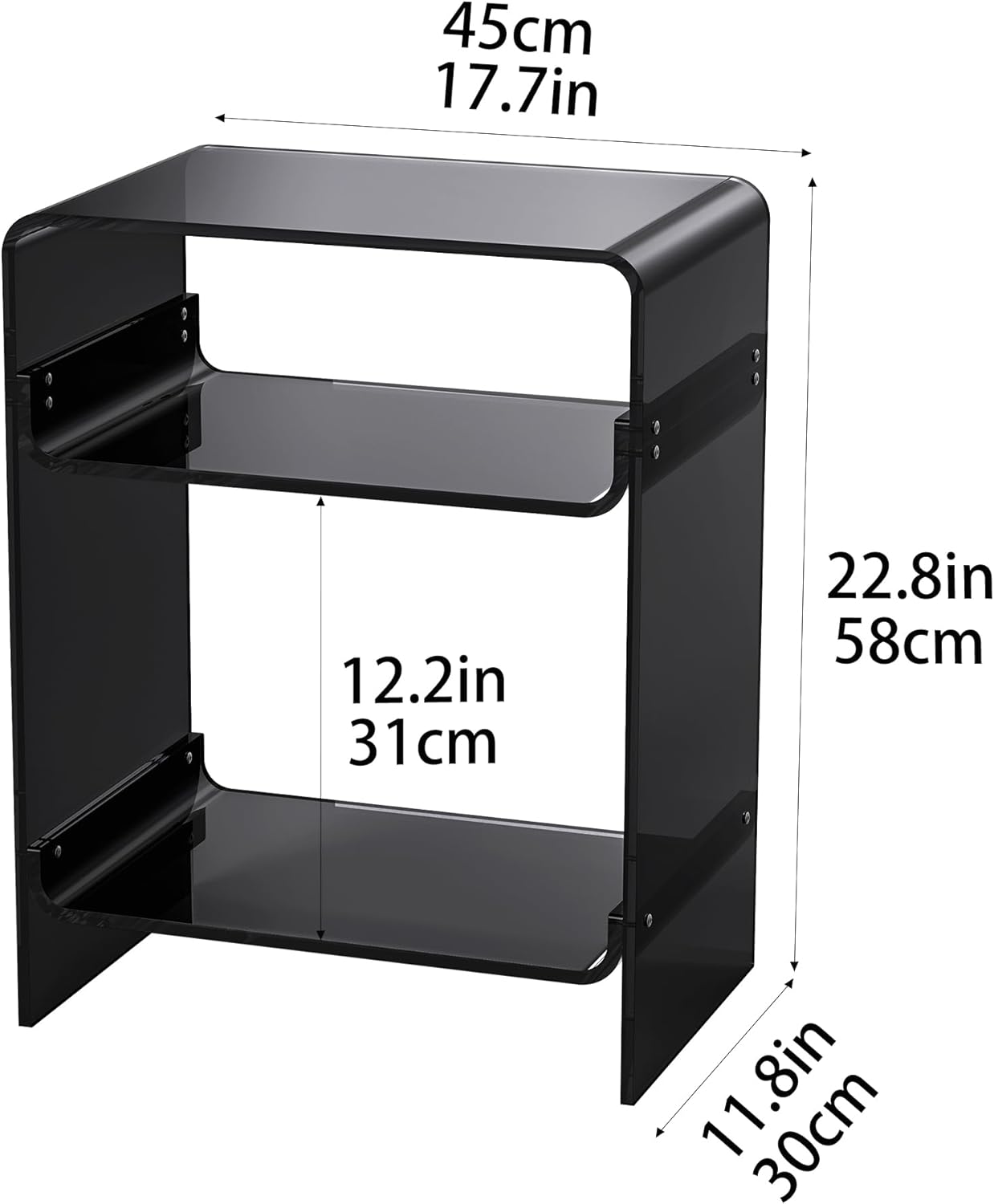 Acrylic Record Player Table with Storage Shelf, Clear Side Table Nightstand (Black)