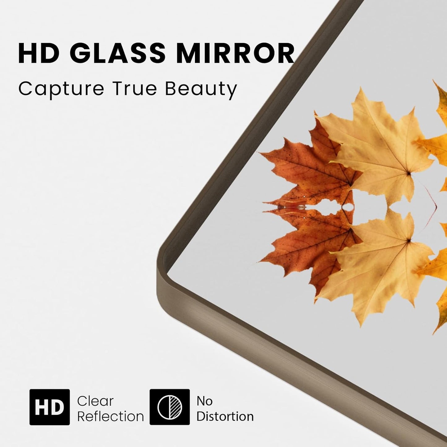 Bronze Bathroom Mirror 48x36 Inch, Brushed Bronze Metal Frame Mirror for Wall, Rounded Rectangle Bathroom Vanity Mirror with Tempered Glass, Anti-Rust, Horizontal/Vertical