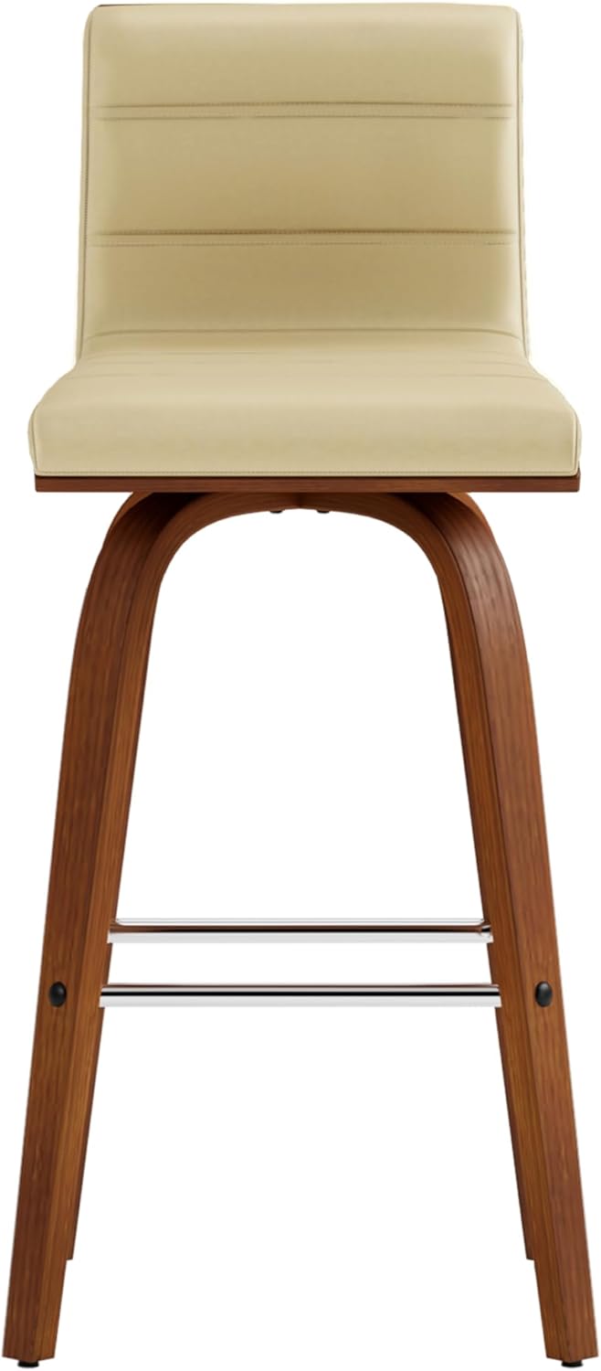 Armen Living Vienna 26" Swivel Counter Stool in Walnut Wood Finish with Cream Faux Leather - Set of 3