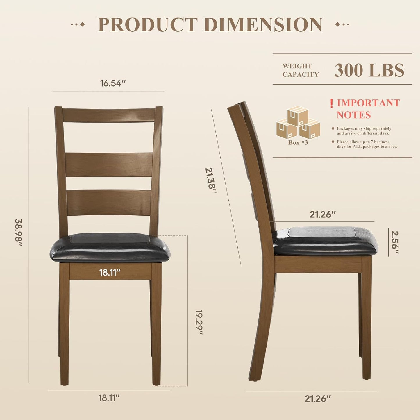 COLAMY Farmhouse Dining Chairs Set of 6, Upholstered Kitchen Chairs with Ladder Back, Modern Wood Side Dining Room Chairs with Wooden Legs for Dinner Rustic Restaurant, Darkbrown