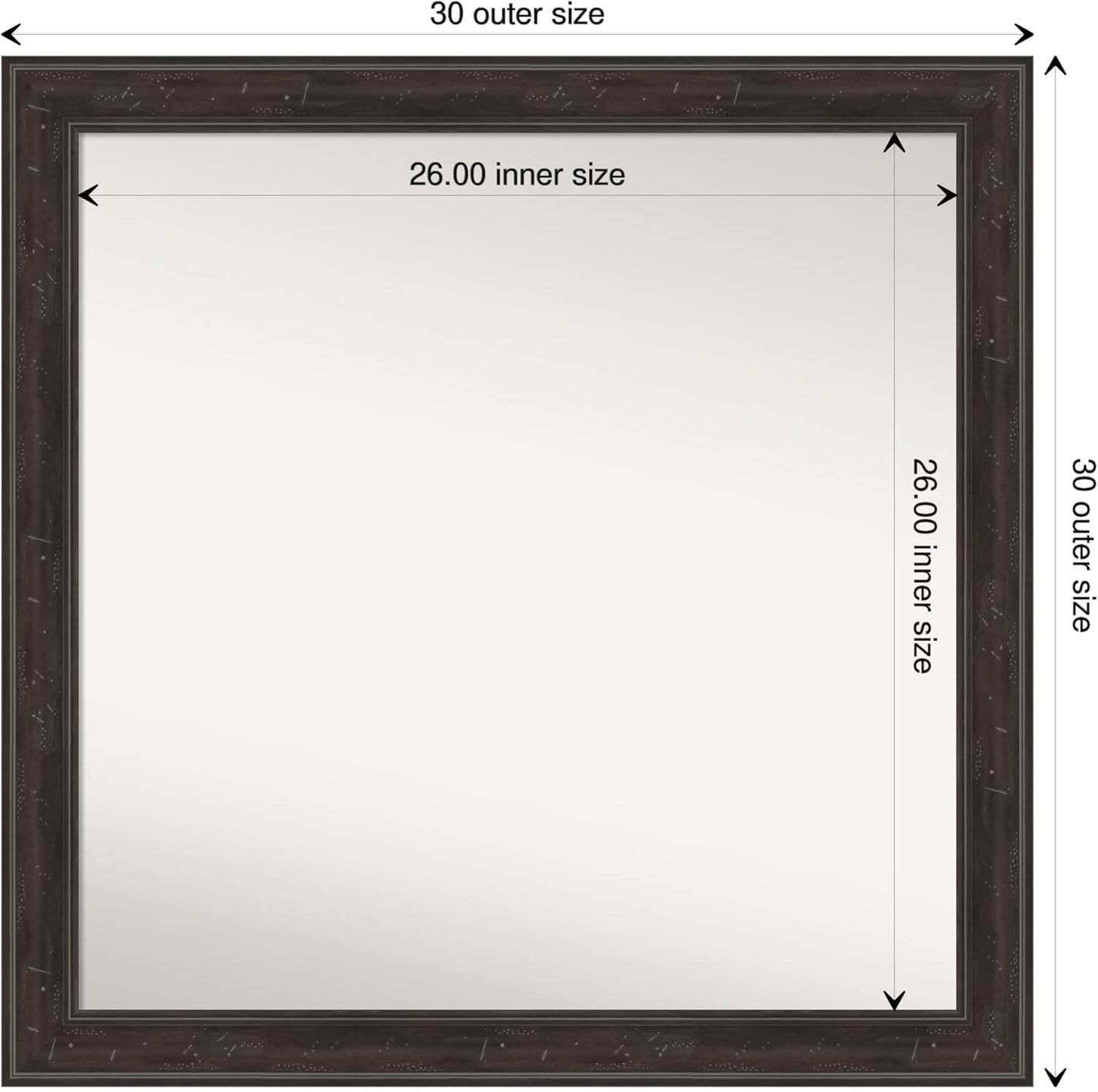 Amanti Art Brown Bathroom Mirror for Over Sink, 32x32 Shipwreck Greywash Square Vanity Mirror, Large Traditional Frame, Hangs Horizonally and Vertically, Bathroom Wall Decor, Non-Beveled Edge