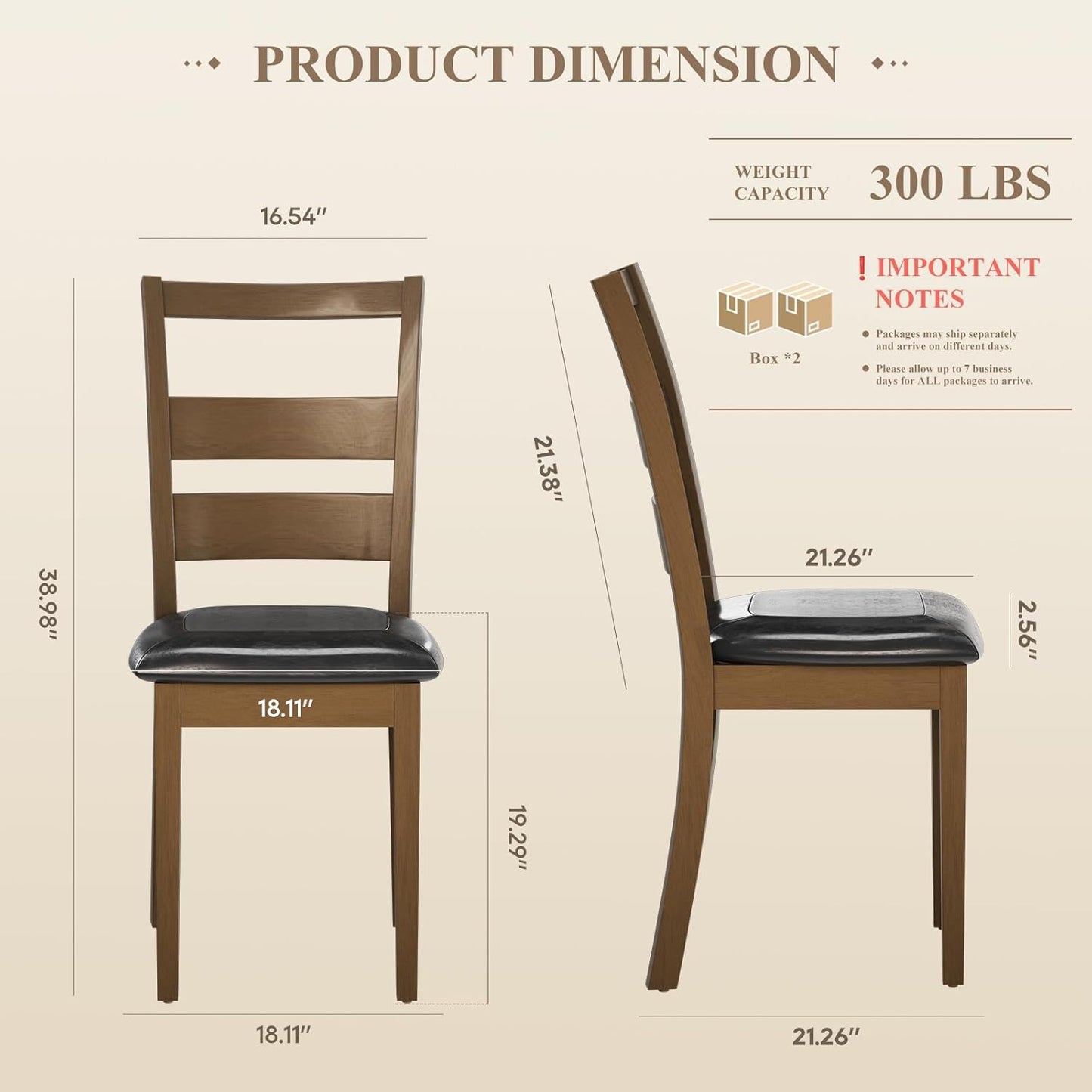 COLAMY Farmhouse Dining Chairs Set of 4, Upholstered Kitchen Chairs with Ladder Back, Modern Wood Side Dining Room Chairs with Wooden Legs for Rustic Restaurant, Dark Brown