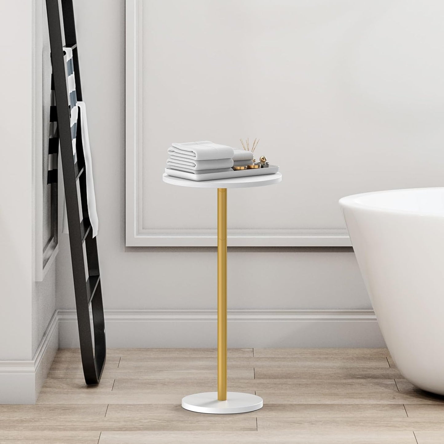 White Small Round Side Table Set of 2 Pedestal Drink End Table for Small Space Round Cocktail Coffee Table for Living Room Nightstand Bedside Table for Sofa, Bedroom and Balconty