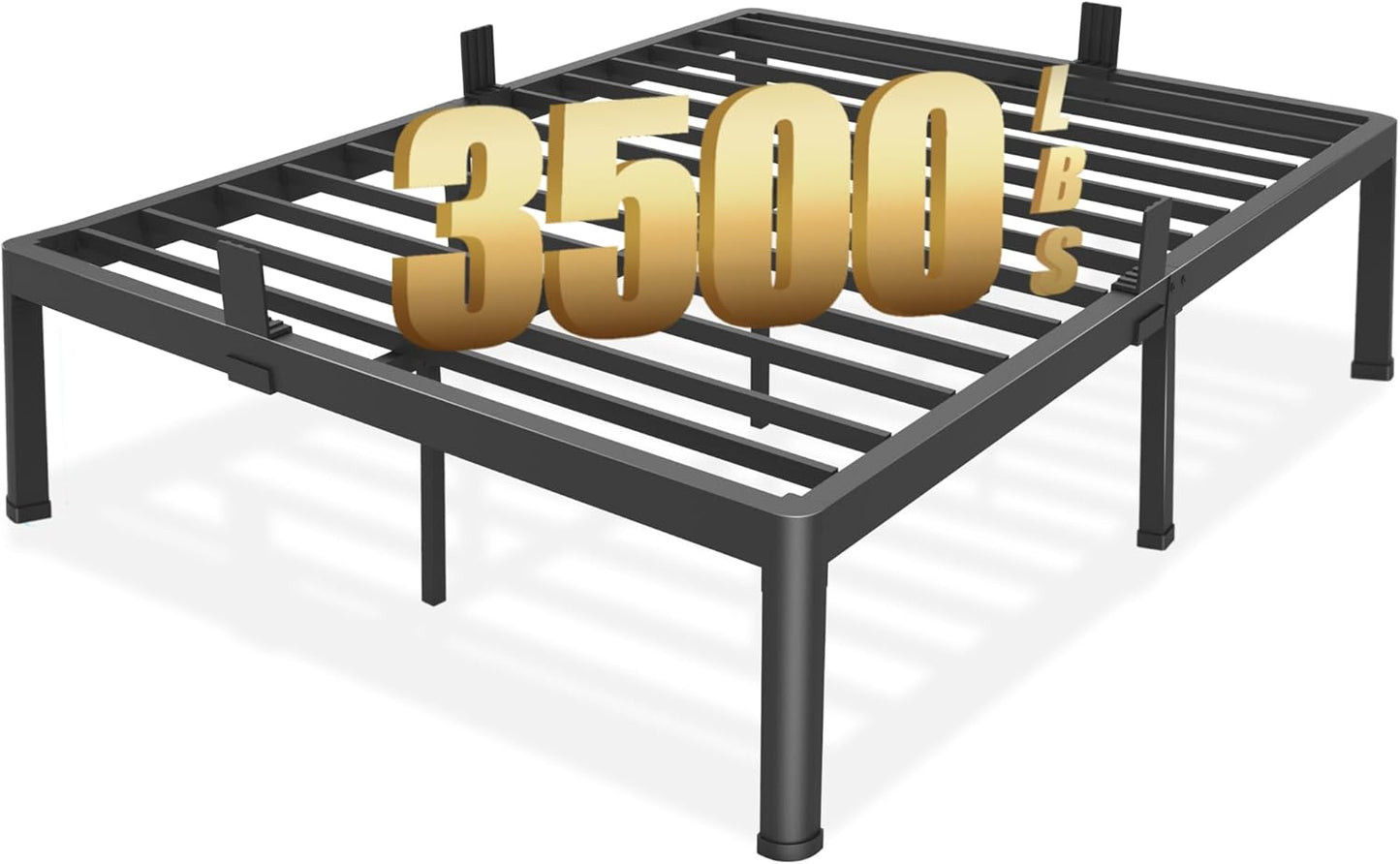 Full Size Bed Frame with Round Corner Edge Legs 18 inch Heavy Duty Support 3500 lbs Metal Platform Bed Frame Full No Box Spring Needed/Non-Slip/Steel Slat Support/Noise Free