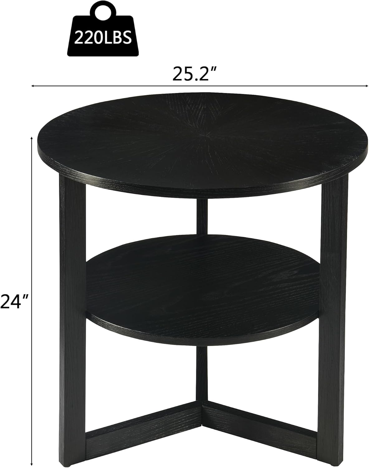 Large Round End Table with Storage Shelf, Rustic Beside Tables with Umbrella Top,Traditional Circular Sofa Side Table, 25.2”D Telephone Table for Living Room Easy Assembly Brushed Black CJZ3338BK