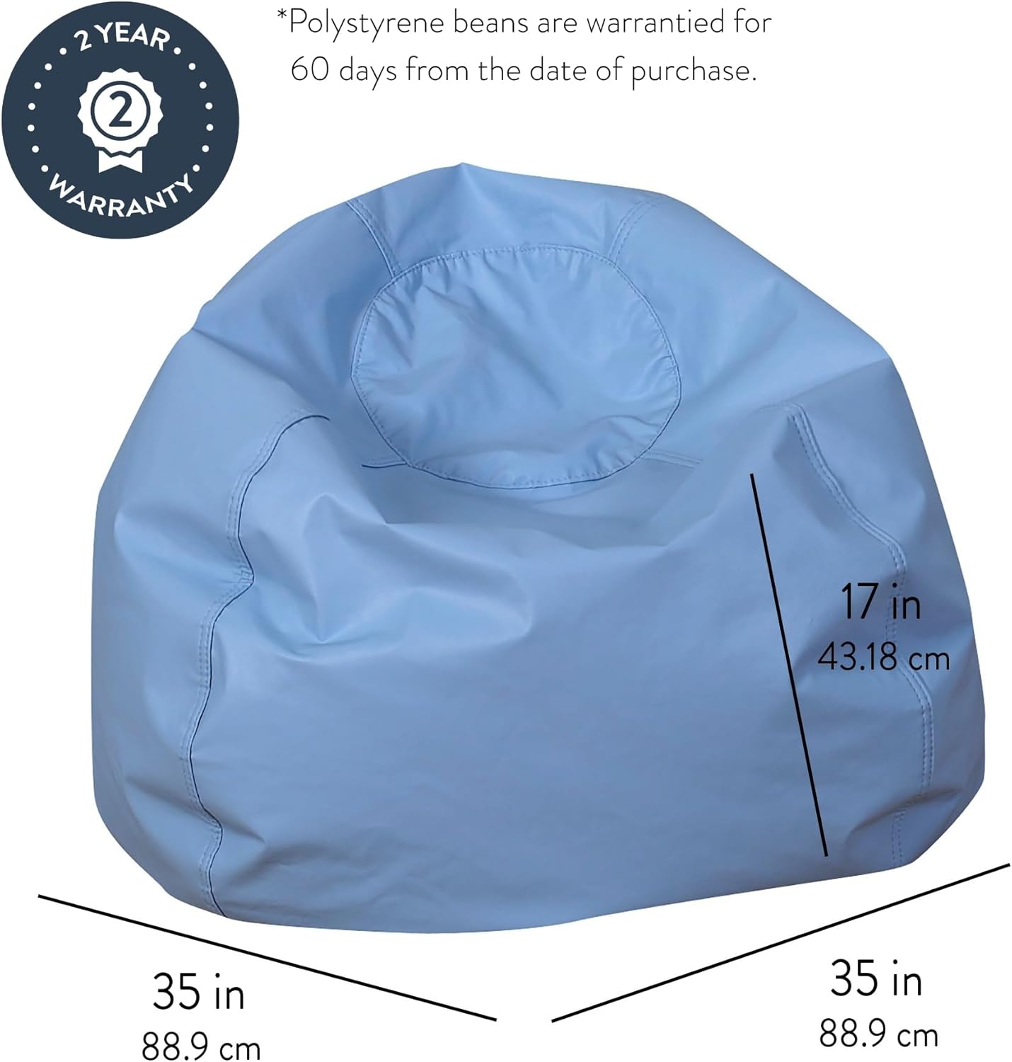 Children's Factory 35" Kids Bean Bag Chairs, Flexible Seating Classroom Furniture, Beanbag Ideal for Boy/Girl Toddler Daycare or Playroom, Sky Blue