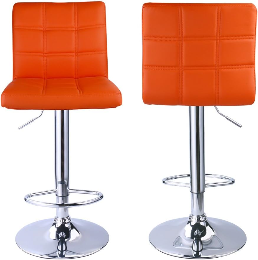 Modern Square PU Leather Adjustable Bar Stools with Back, Set of 2, Counter Height Swivel Stool by Leopard (Orange)