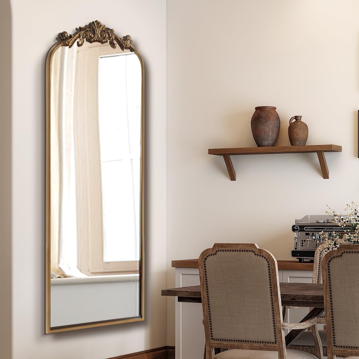 WAMIRRO Ornate Gold Mirror,Vintage Arched Antique Floor Mirrors for Living Room Hallway Fireplace Bathroom Entryway 18"X53"