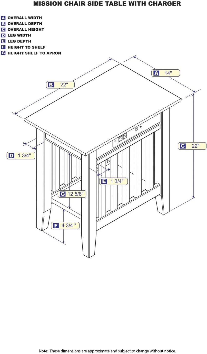 AFI, Mission Chair Side Table with Charging Station, Espresso