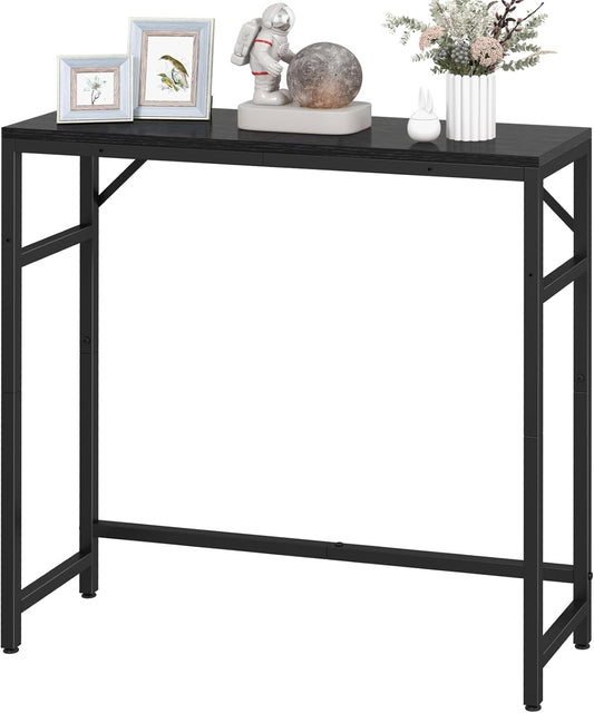Narrow Console Table for Entryway, 29.5” Entryway Table with Shelf, Industrial Thin Sofa Table with 2 Support Bars Behind Couch, Display Tables for Living Room, Bedroom, Foyer, Black