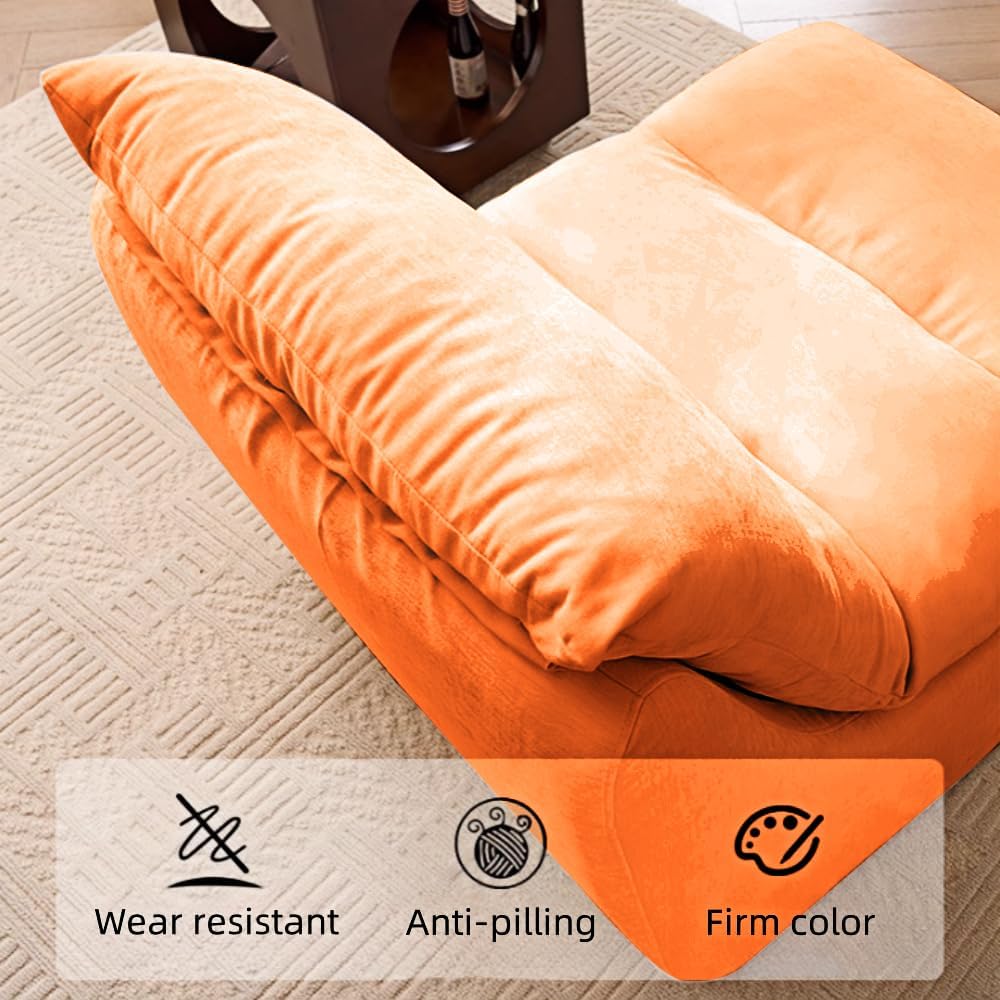 Bean Bag Chair - Memory Foam Bean Bag Chair for Adults, Comfy High-Resilience Single Sofa, Small Space Floor Chair, Chaise Lounge for Living Room, Bedroom (Orange, Cushions)