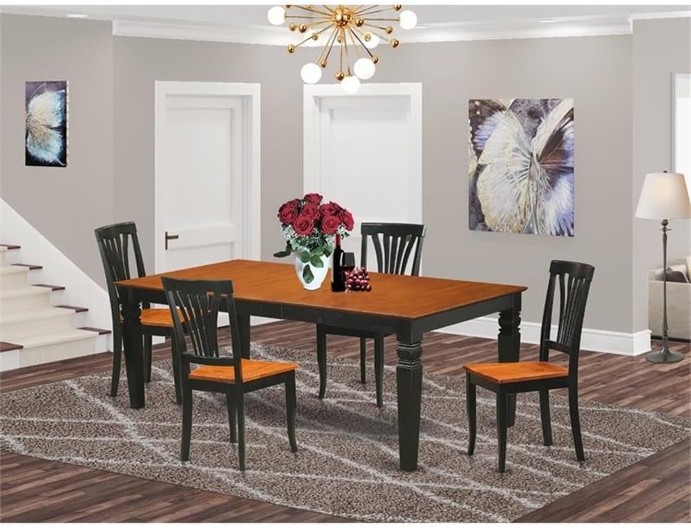 East West Furniture LGAV5-BCH-W 5 Piece Kitchen Table & Chairs Set Includes a Rectangle Dining Room Table with Butterfly Leaf and 4 Solid Wood Seat Chairs, 42x84 Inch, Black & Cherry