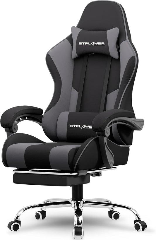 GTPLAYER Gaming Chair, Computer Chair with Footrest and Lumbar Support, Height Adjustable Game Chair with 360°-Swivel Seat and Headrest and for Office or Gaming (Darkgray, Fabric)