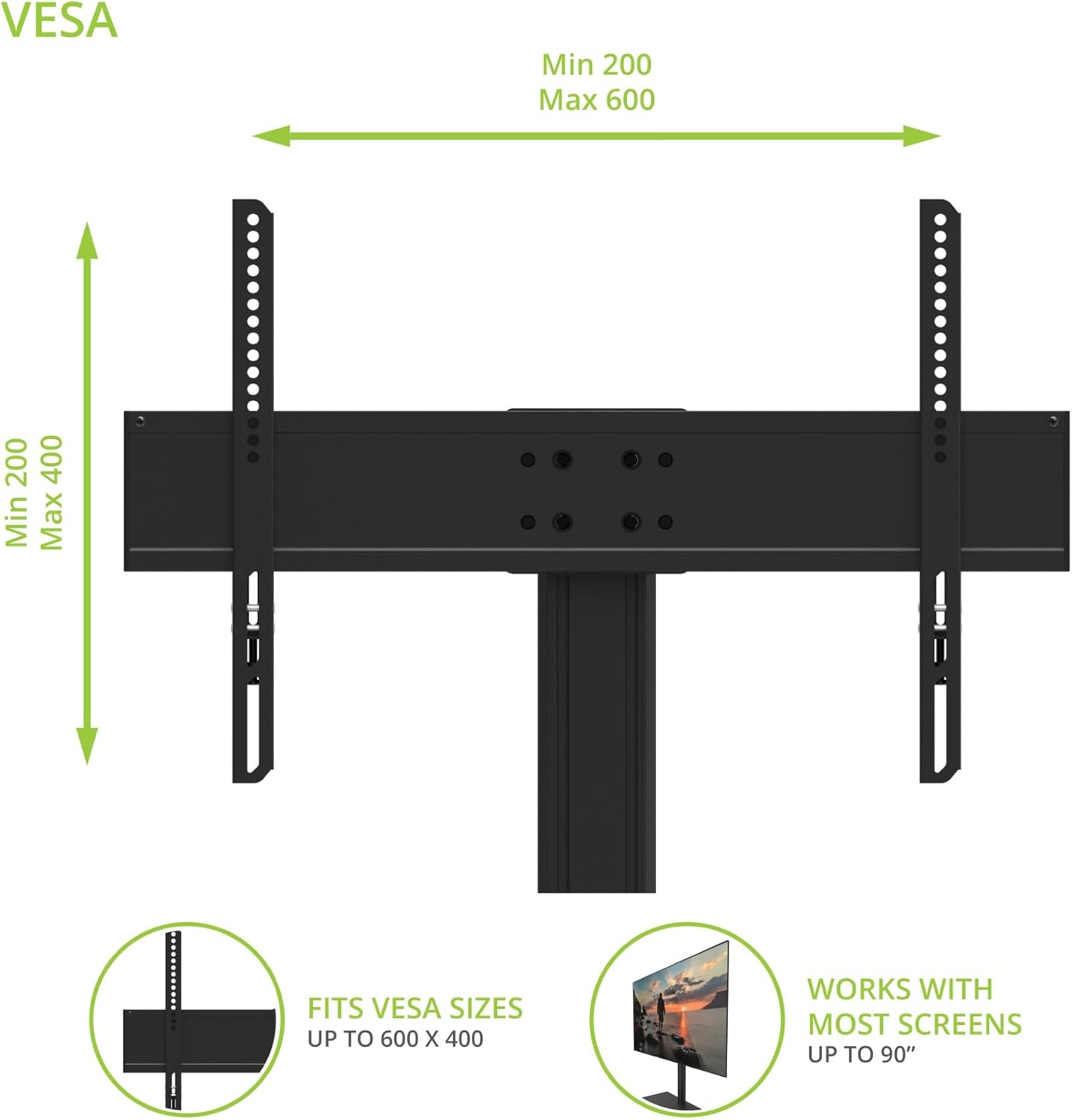 Kanto TTS140 Tabletop TV Stand for 40" to 90" TVs | Supports up to 125 lb | Height Adjustable | Swivels up to 32° | Tilts -5° | Black