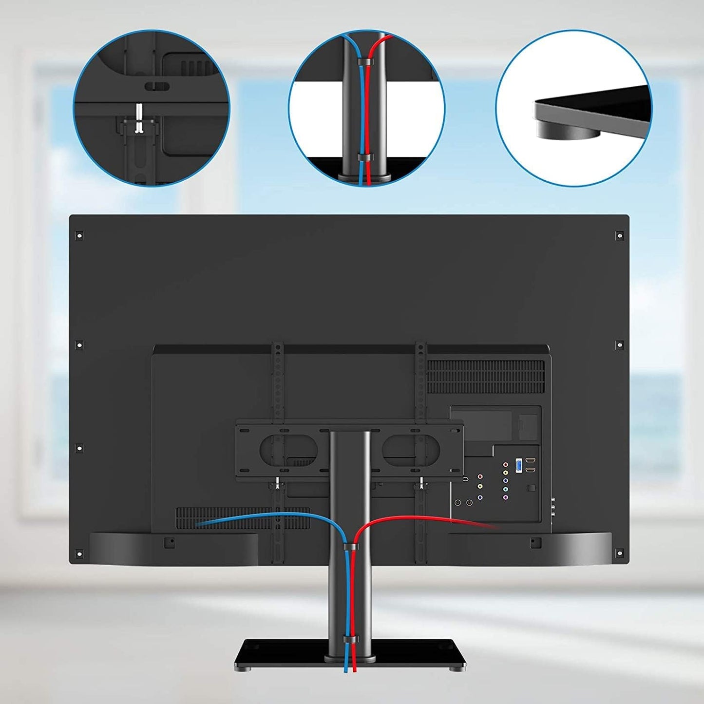 Suptek Universal Table Top TV Stand, Pedestal TV Stand for 17-55 inch Screens, Height Adjustable TV Base Stand with Tempered Glass Base and Wire Management, Holds up to 40kg, VESA 75/400mm, TS001-02