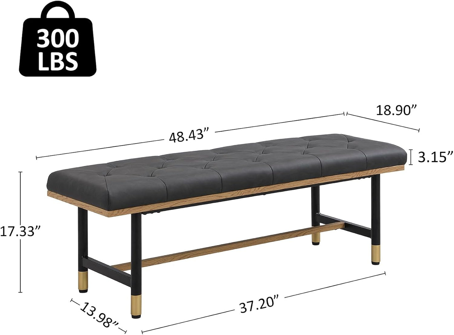 Shoe Bench Entryway, End of Bed Bench, Bench for Bedroom End of Bed, Modern Faux Leather Bench for Living Room, Entryway Bench Seat, Padded Bench with Solid Metal Shelf Gold, Grey