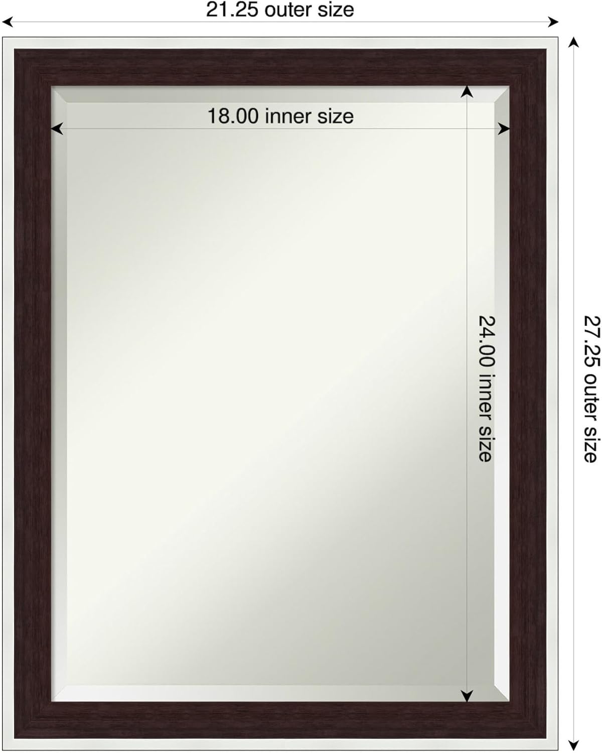 Amanti Art Wall Mirror 27x21 Maya Espresso Silver Rectangle Bathroom Mirror for Wall Decor Living Room, Medium Modern Contemporary Frame, Hangs Horizonally and Vertically, Bathroom Decor, Beveled Edge