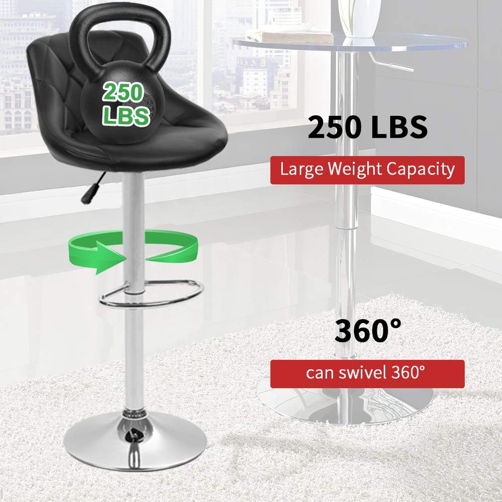 BestOffice Counter Height Bar Stools Set of 2 Bar Stools Swivel Stool Height Adjustable Bar Chairs with Back PU Leather Swivel Bar Stool Kitchen Counter Stools Dining Chairs