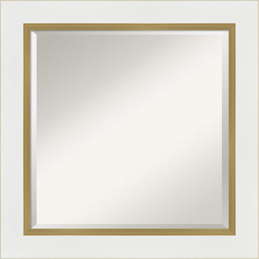 Amanti Art White Bathroom Mirror for Over Sink, 25x25 Eva White Gold Square Vanity Mirror, Medium Modern Frame, Hangs Horizonally and Vertically, Bathroom Wall Decor, Beveled Edge from WI, USA