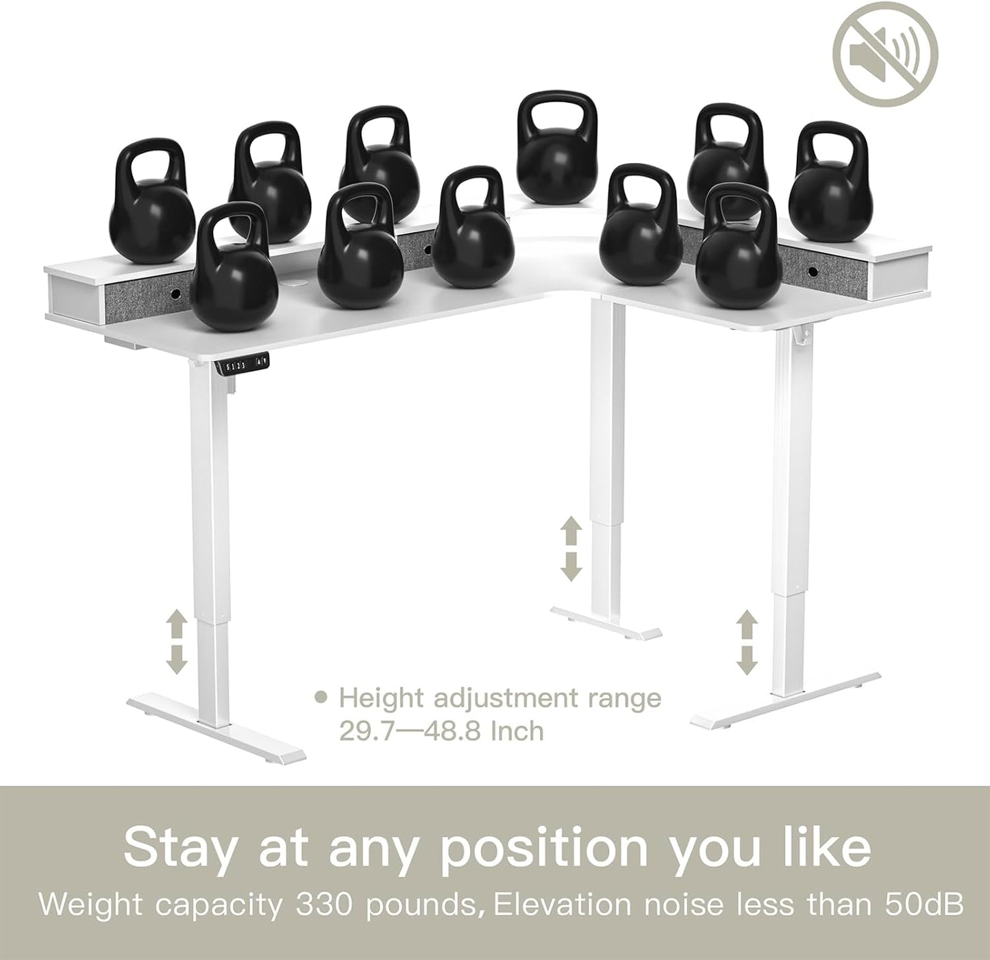 67" L Shaped Standing Desk, Electric Height Adjustable Corner Table with Drawers, Modern Standing Gaming Desk with Monitor Stand for Home Office Entertainment, Snow White