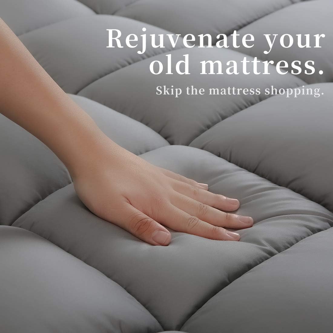 COONP Full XL Mattress Topper, Extra Thick Pillowtop, Cooling Plush Mattress Pad Cover Bed Topper Protector with 8-21 Inch Deep Pocket (Grey, Full XL)