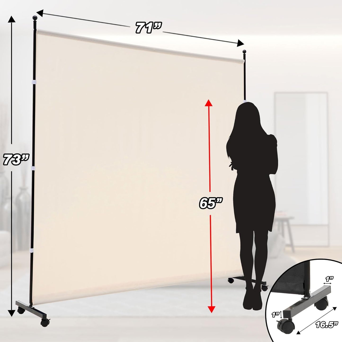6FT Single Panel room divider with Wheels,Rolling Fabric room dividers for Partition privacy screens,Freesting Wall Divider for Home Office,Hospital,(Beige)